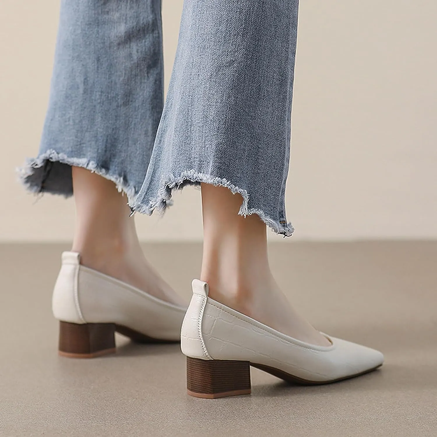 Pointed Toe Women’s Slip-On Shoes Thick Heels Soft Sole Leather Shallow Opening Pumps Dress Practical Clubbing Work Office Party Wedding Courts Comfort
