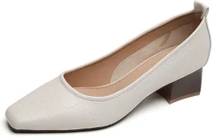 Pointed Toe Women’s Slip-On Shoes Thick Heels Soft Sole Leather Shallow Opening Pumps Dress Practical Clubbing Work Office Party Wedding Courts Comfort