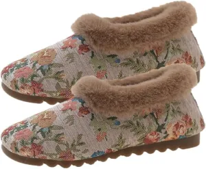Premium Comfort Thermal Colorful Flowers Knitting Non Slip Women's Fuzzy House Slippers Indoor Outdoor Warm Home Shoes