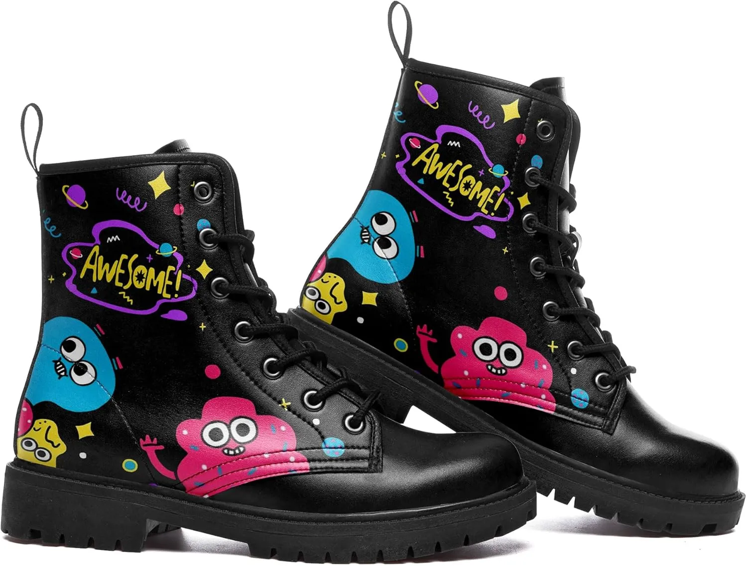 Punk Combat Boots, Stylish Motorcycle Booties for Men & Women, Waterproof Work Boot with Artistic Design