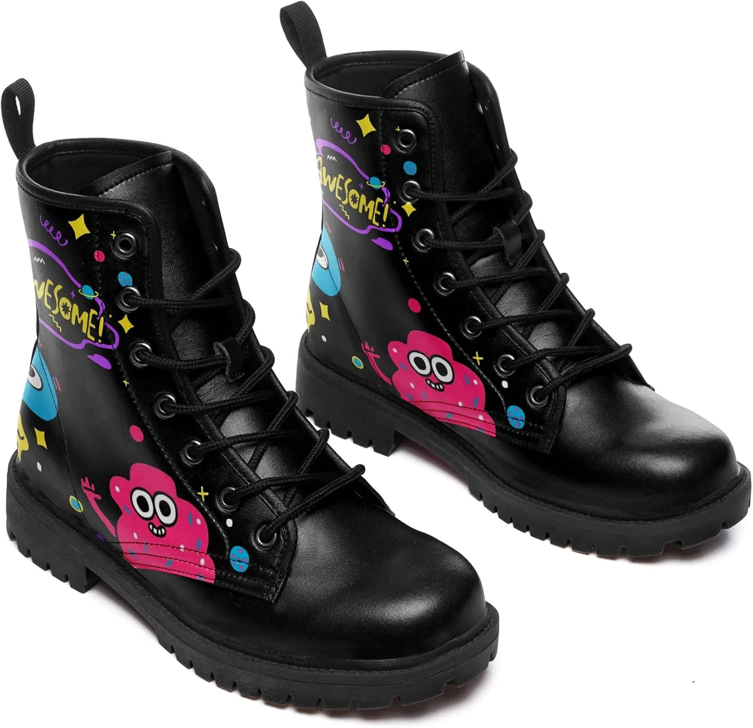 Punk Combat Boots, Stylish Motorcycle Booties for Men & Women, Waterproof Work Boot with Artistic Design