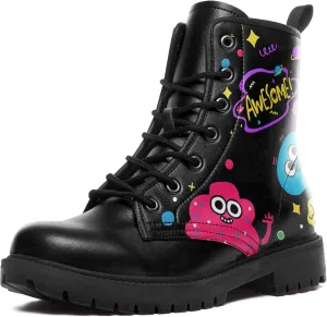 Punk Combat Boots, Stylish Motorcycle Booties for Men & Women, Waterproof Work Boot with Artistic Design