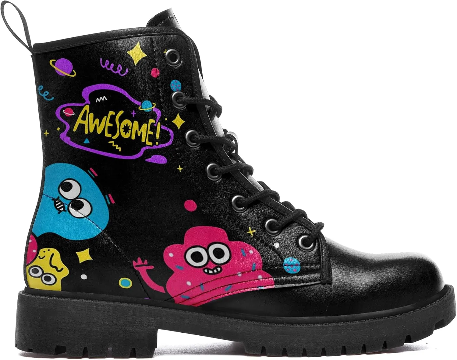 Punk Combat Boots, Stylish Motorcycle Booties for Men & Women, Waterproof Work Boot with Artistic Design