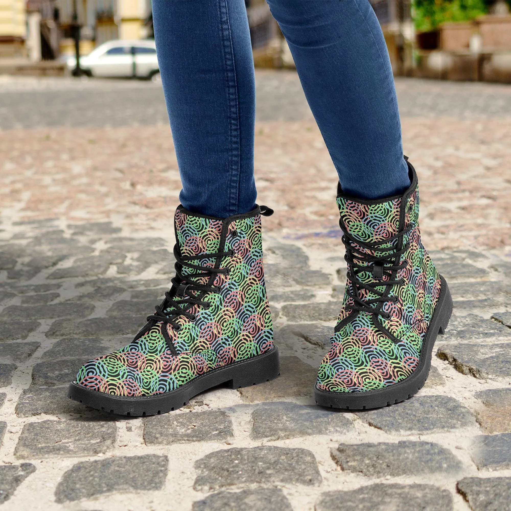 Rainbow Circles Combat Boots