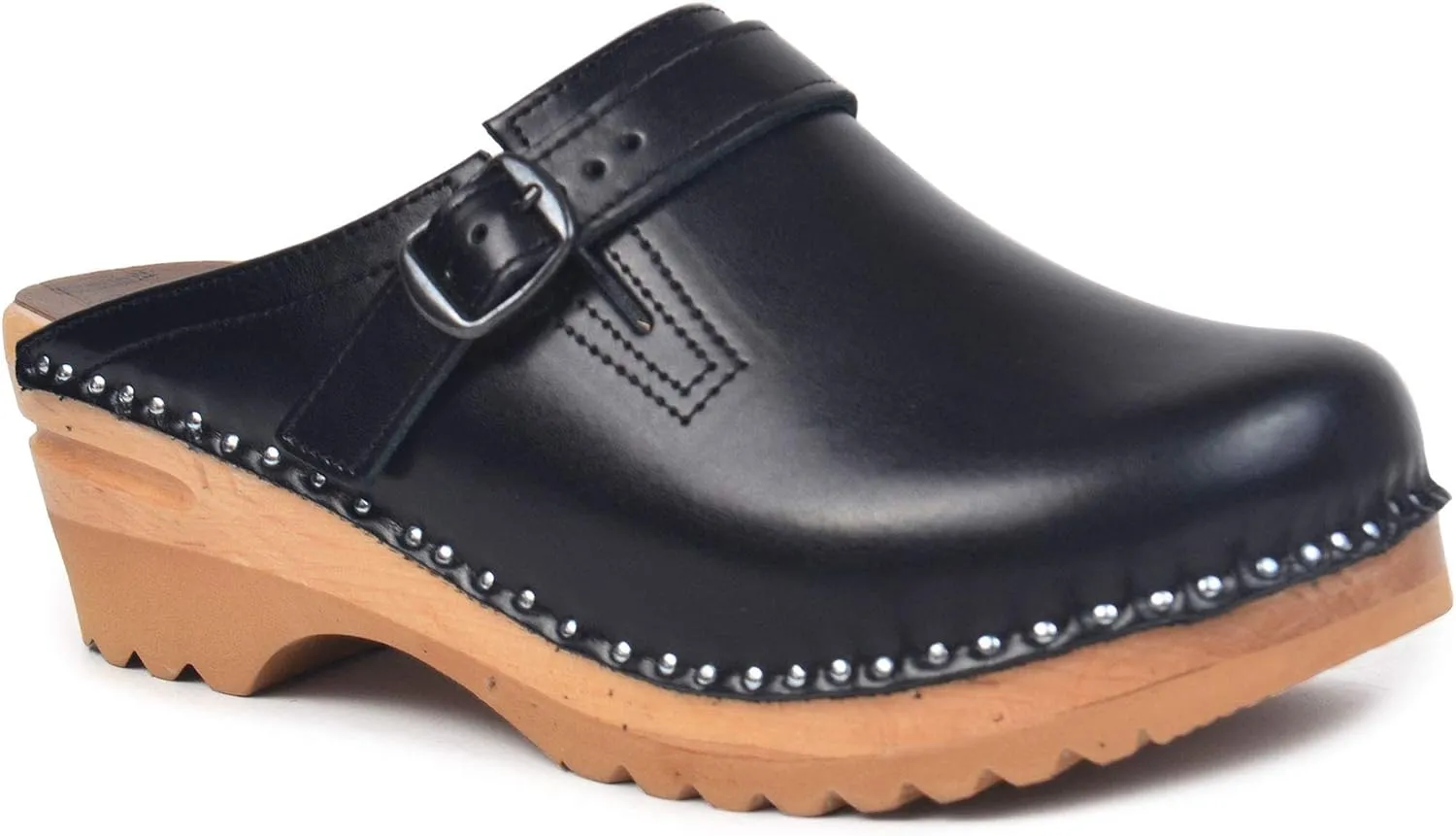 Raphael Bastad Leather Slip On Closed Toe Non Slip Womens Wooden Swedish