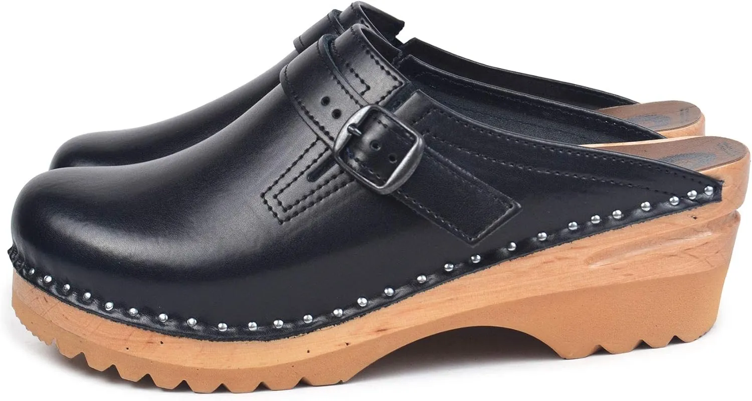 Raphael Bastad Leather Slip On Closed Toe Non Slip Womens Wooden Swedish