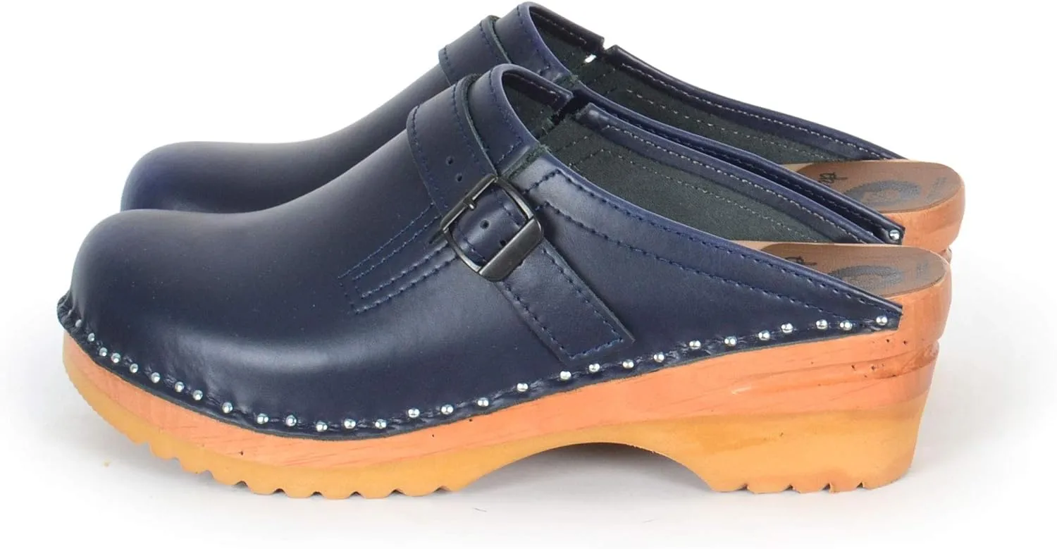 Raphael Bastad Leather Slip On Closed Toe Non Slip Womens Wooden Swedish
