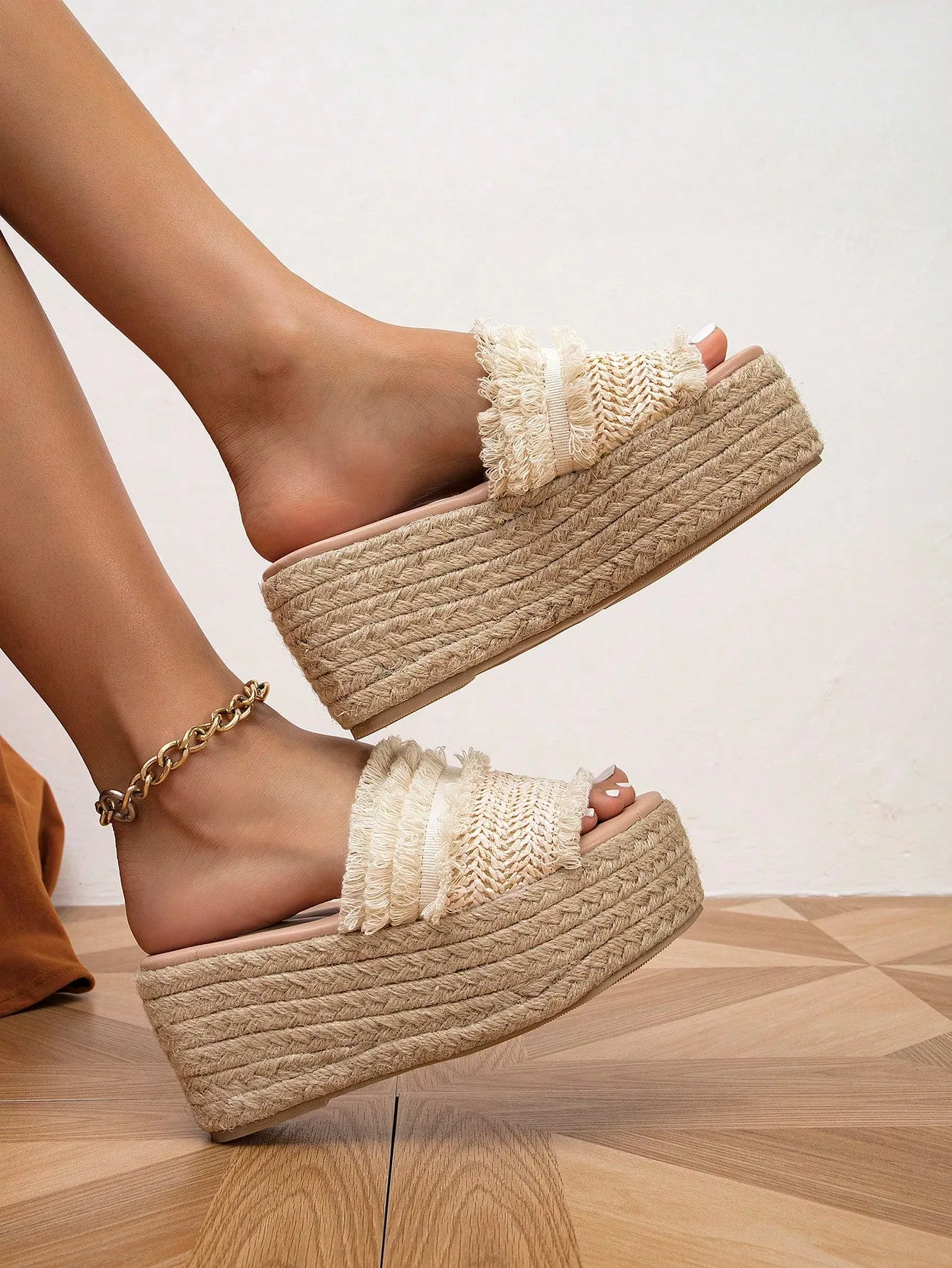 Raw Trim Espadrille Wedge Sandals