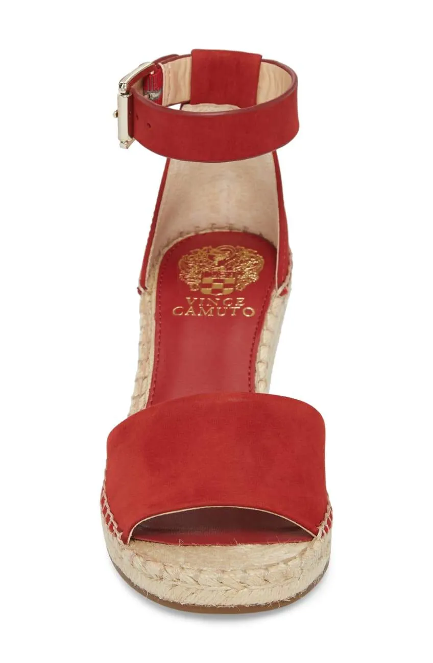 RED Leather VIP-only deal Rich collection Maaza Strap Vince CHERRY Ankle Sandals Wedge Camuto Espadrille