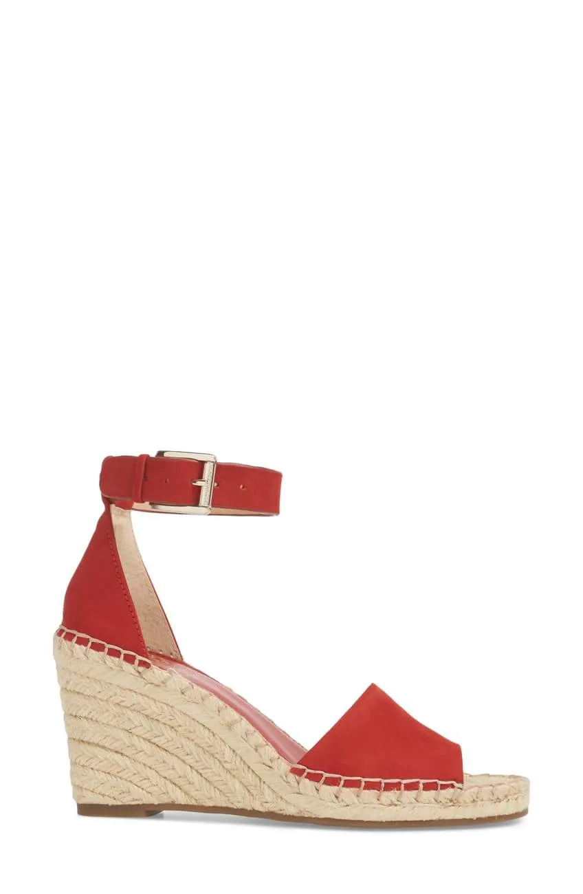 RED Leather VIP-only deal Rich collection Maaza Strap Vince CHERRY Ankle Sandals Wedge Camuto Espadrille