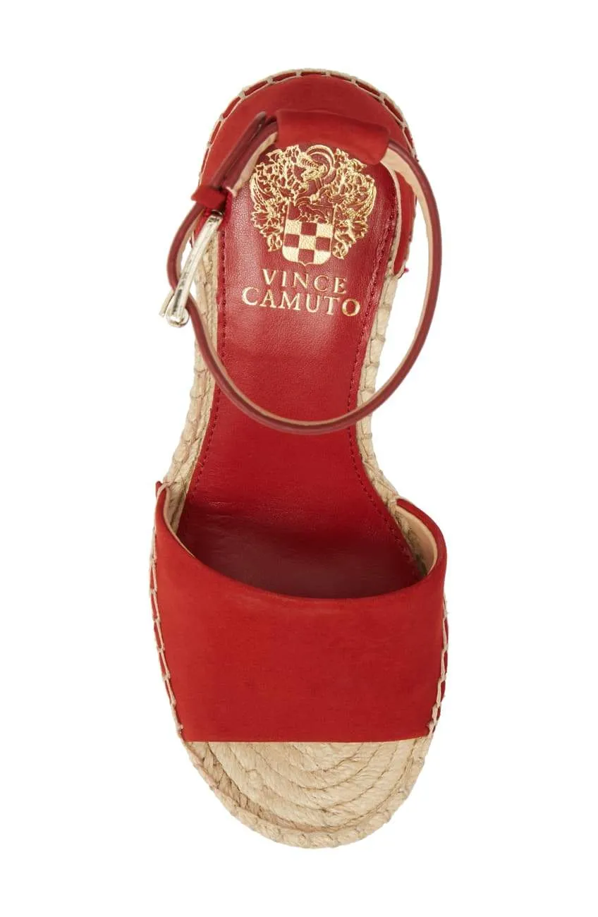 RED Leather VIP-only deal Rich collection Maaza Strap Vince CHERRY Ankle Sandals Wedge Camuto Espadrille