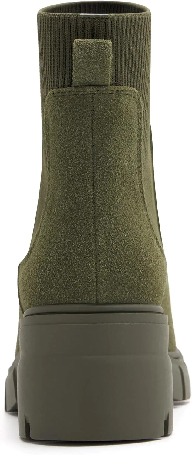 REDTOP Women's Elastic Chelsea Boots Chunky Block Heel Platform Lug Sole Ankle Booties