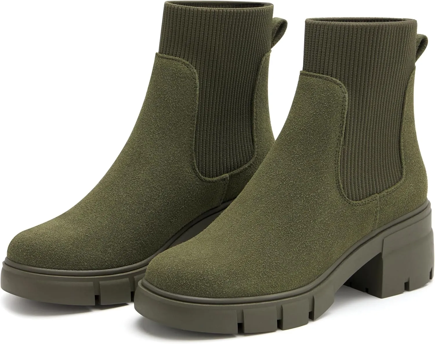 REDTOP Women's Elastic Chelsea Boots Chunky Block Heel Platform Lug Sole Ankle Booties