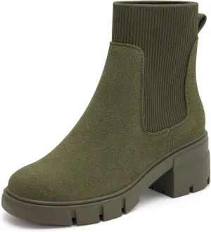 REDTOP Women's Elastic Chelsea Boots Chunky Block Heel Platform Lug Sole Ankle Booties