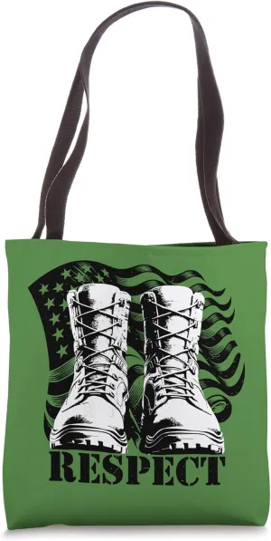 Respect Veterans Patriotic USA Flag Military Boots Graphic Tote Bag
