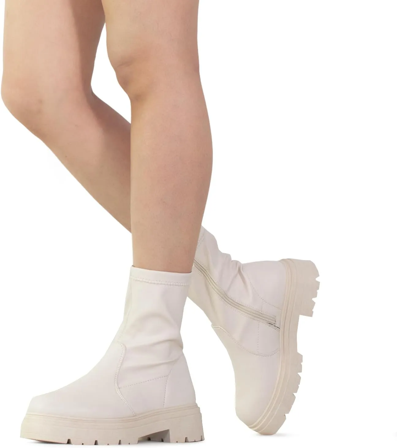 RF ROOM OF FASHION Women's Elastic Panel Lugged Sole Chunky Heel Chelsea Boots