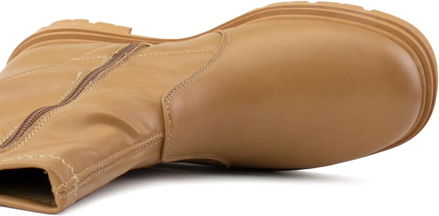 RF ROOM OF FASHION Women's Elastic Panel Lugged Sole Chunky Heel Chelsea Boots