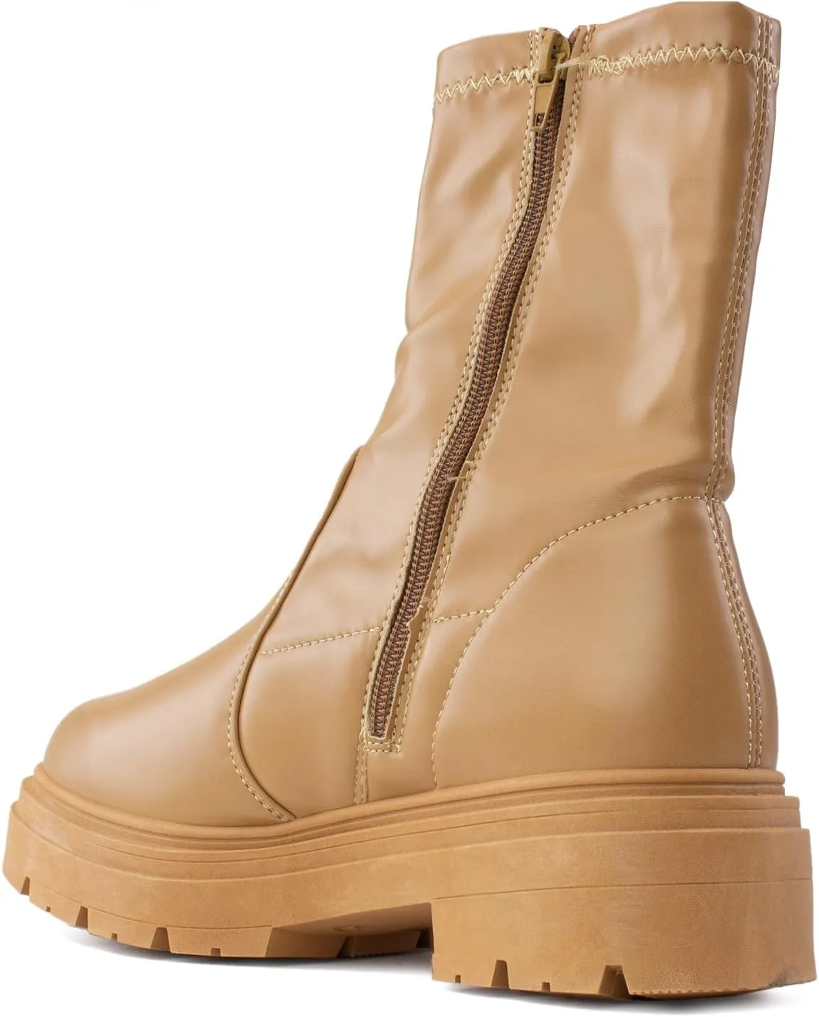 RF ROOM OF FASHION Women's Elastic Panel Lugged Sole Chunky Heel Chelsea Boots