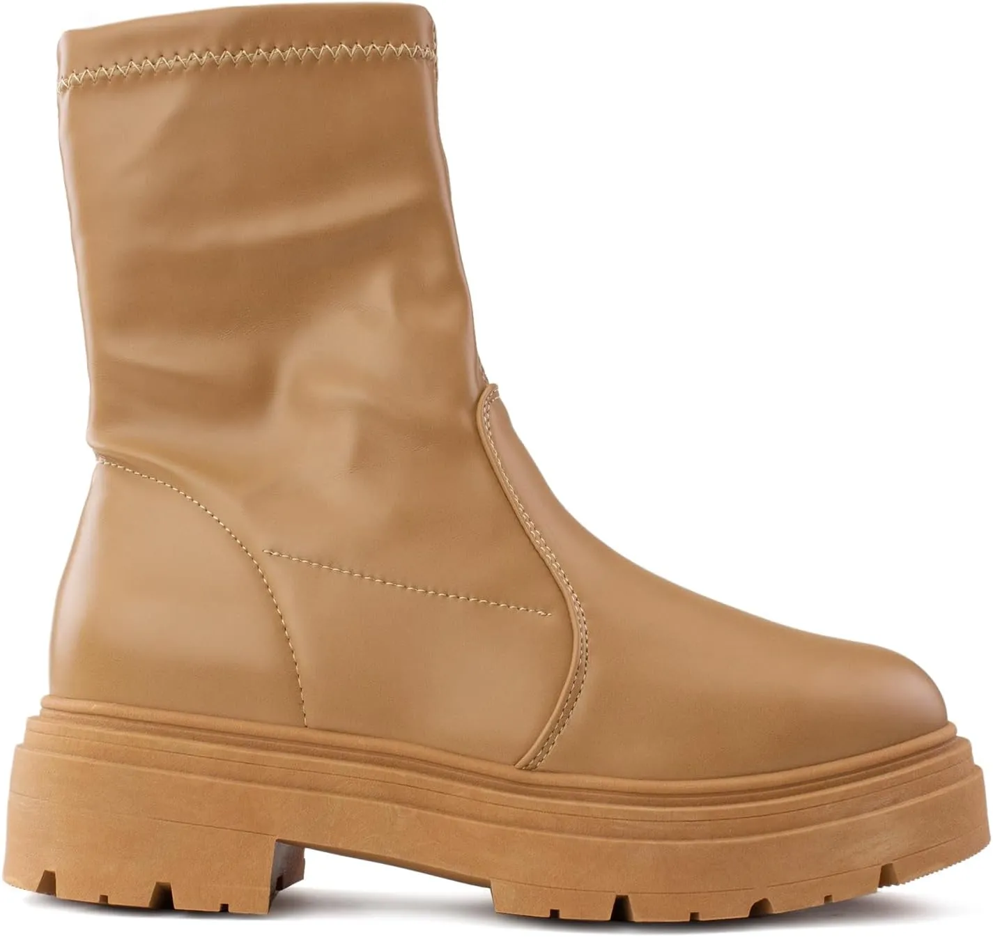 RF ROOM OF FASHION Women's Elastic Panel Lugged Sole Chunky Heel Chelsea Boots