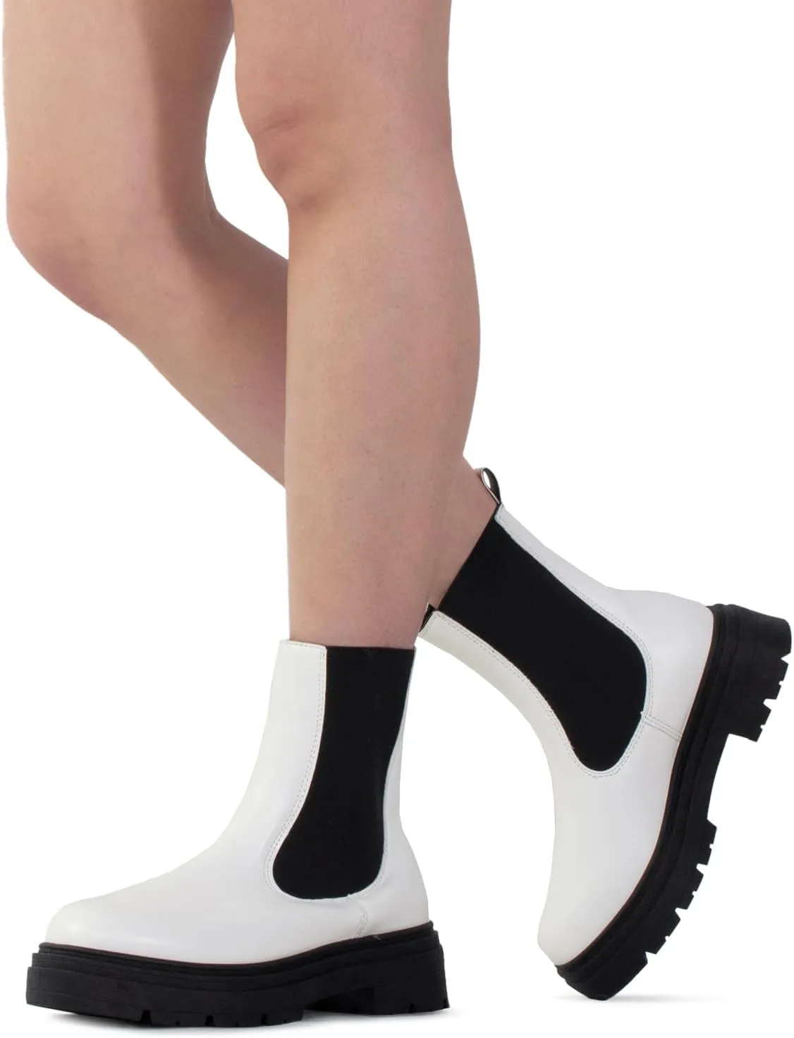 RF ROOM OF FASHION Women's Elastic Panel Lugged Sole Chunky Heel Chelsea Boots