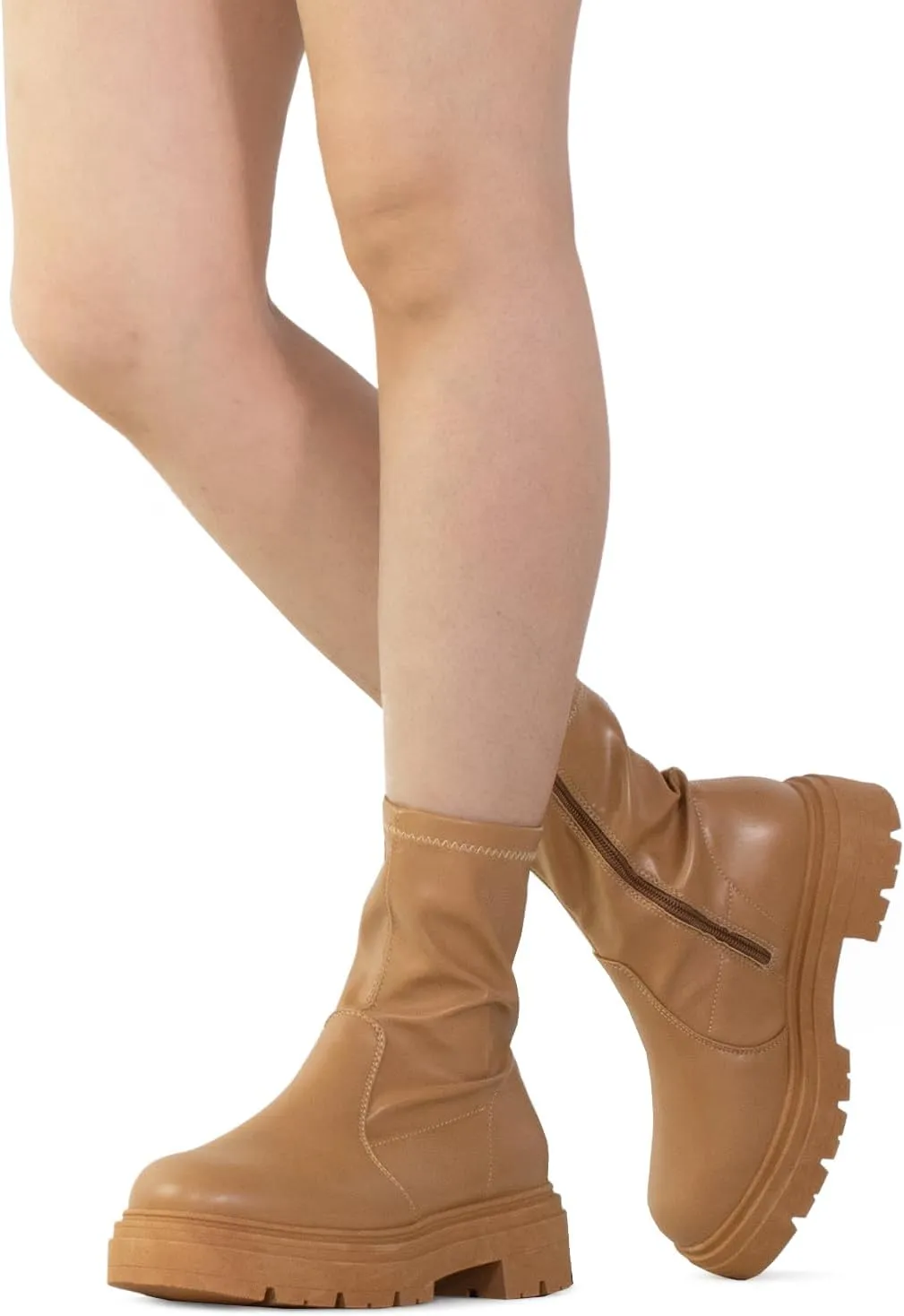 RF ROOM OF FASHION Women's Elastic Panel Lugged Sole Chunky Heel Chelsea Boots