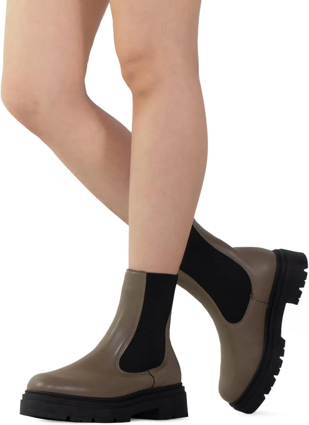 RF ROOM OF FASHION Women's Elastic Panel Lugged Sole Chunky Heel Chelsea Boots