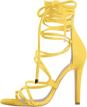 Richealnana Women's Lace Up Gladiator Crisscross Stiletto Heel Strappy Sandals