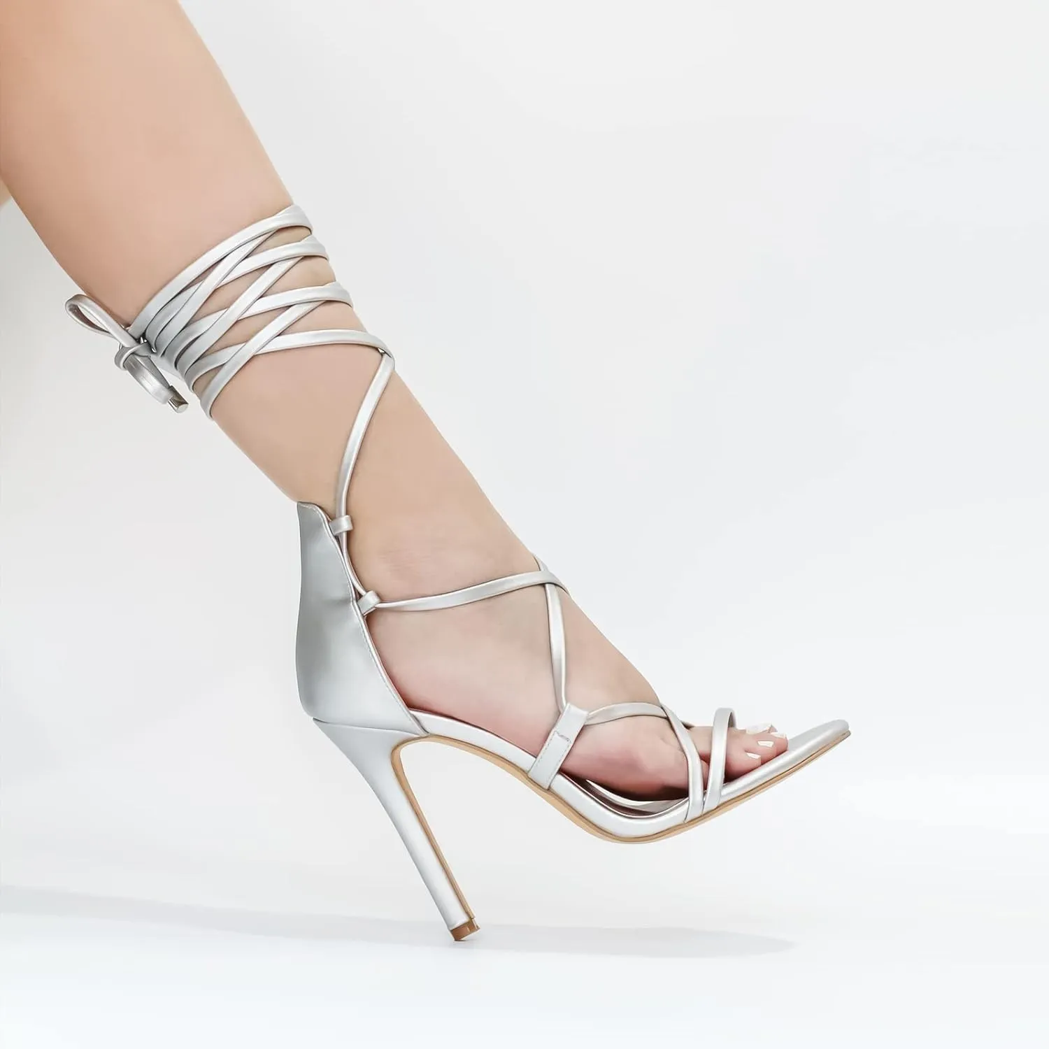 Richealnana Women's Lace Up Gladiator Crisscross Stiletto Heel Strappy Sandals