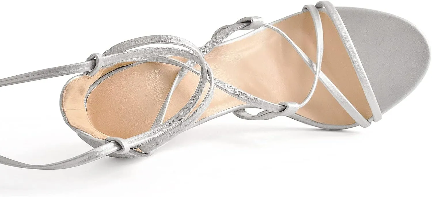 Richealnana Women's Lace Up Gladiator Crisscross Stiletto Heel Strappy Sandals