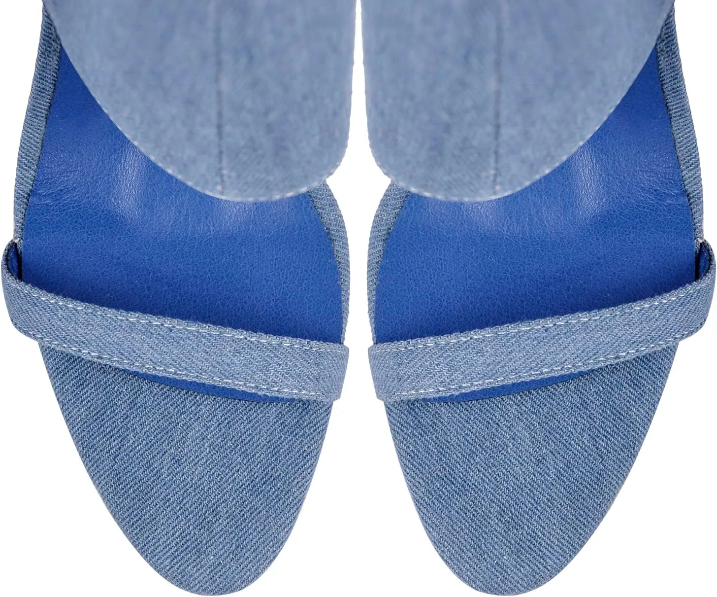 richealnini Sexy Stiletto Heels Long Shaft Denim Sandals for Women Zip Up Pants Nightclub Dance Dress