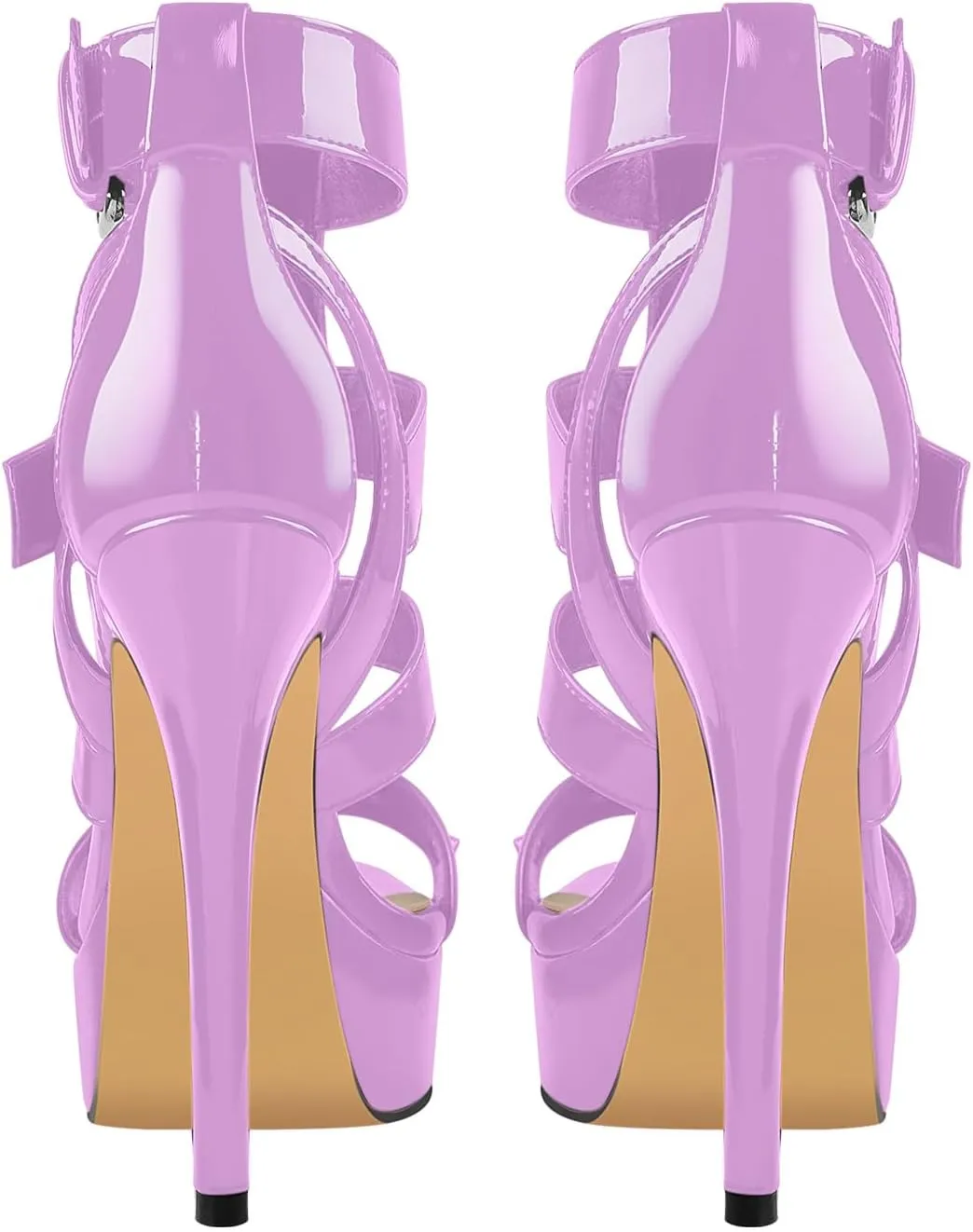 richealnini Women's Low Heel Platform Sandals Buckle Up Gladiator Crisscross T-Strap Stiletto Heel Party Dress