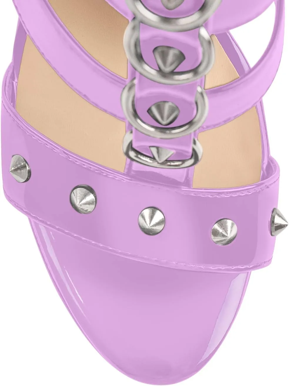 richealnini Women's Low Heel Platform Sandals Buckle Up Gladiator Crisscross T-Strap Stiletto Heel Party Dress