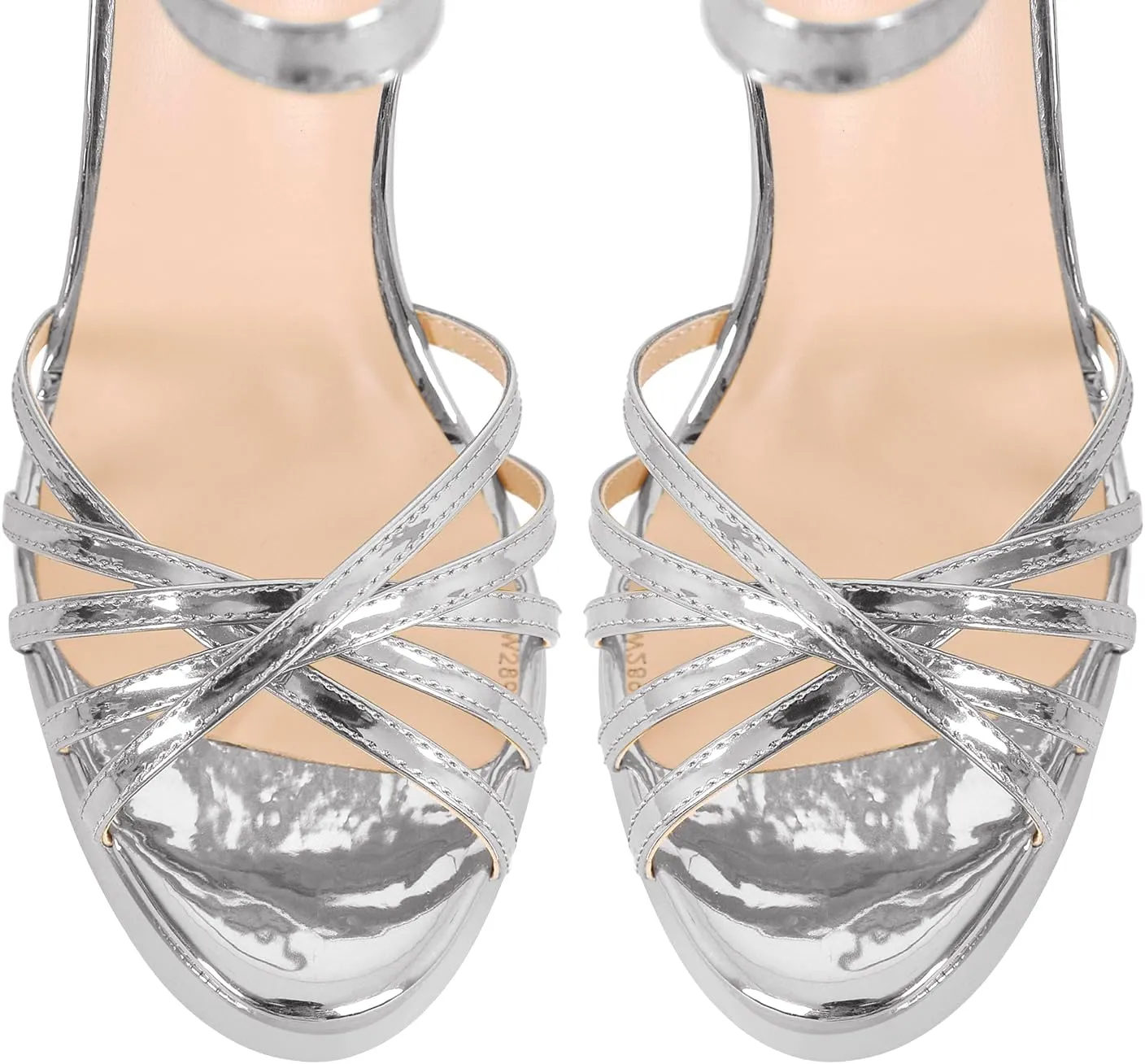 richealnini Women's Metalllic Sandals Platform High Heel Sparkly Crisscross Block Heels Buckle Up Party Shoes
