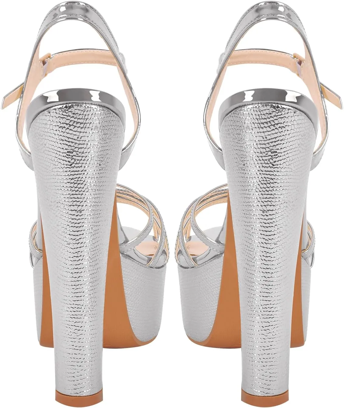 richealnini Women's Metalllic Sandals Platform High Heel Sparkly Crisscross Block Heels Buckle Up Party Shoes