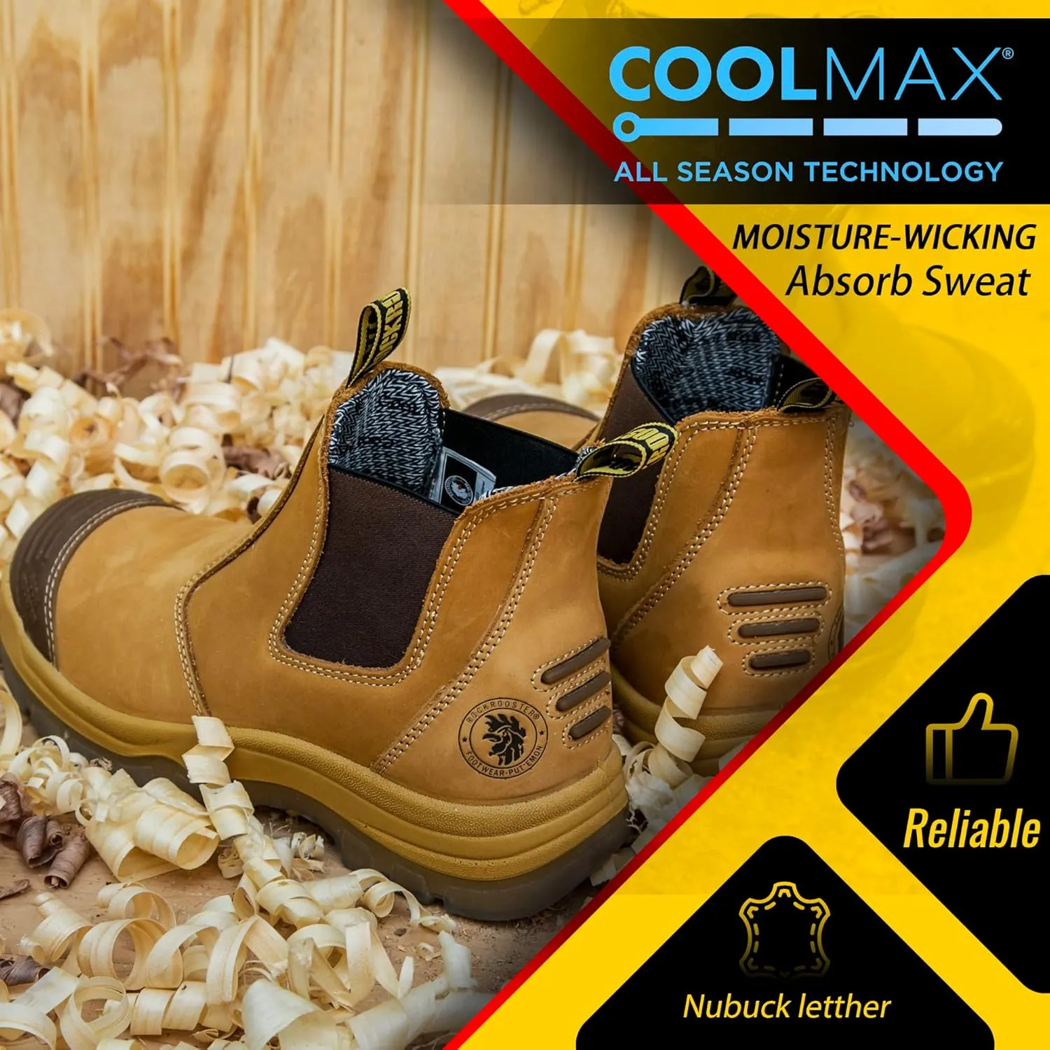 ROCKROOSTER Mens Work Boots, 6 inch Steel Toe, Pull On Safety Leather Chelsea Work Shoes Static Dissipative(AK227, AK222)