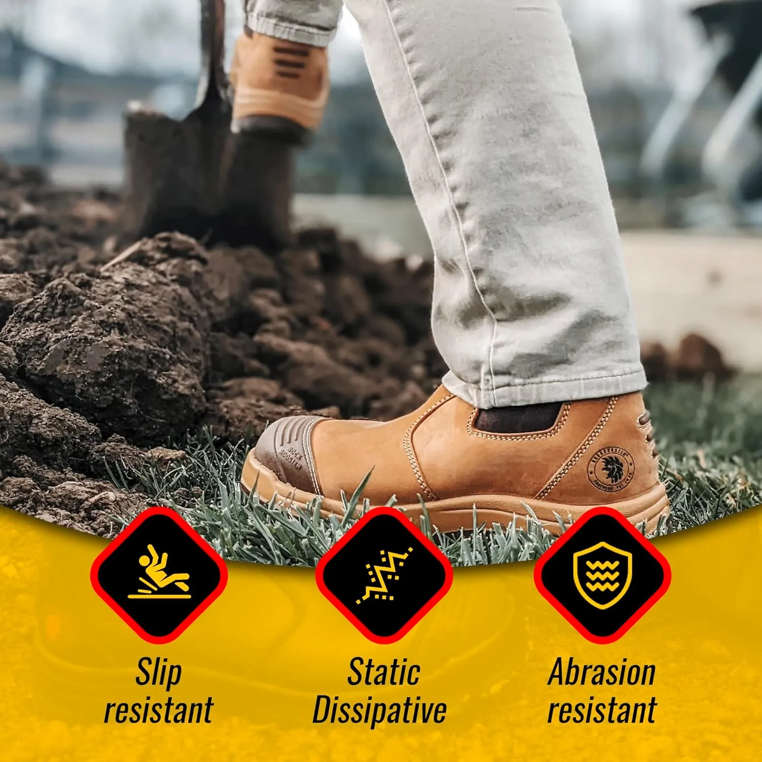 ROCKROOSTER Mens Work Boots, 6 inch Steel Toe, Pull On Safety Leather Chelsea Work Shoes Static Dissipative(AK227, AK222)