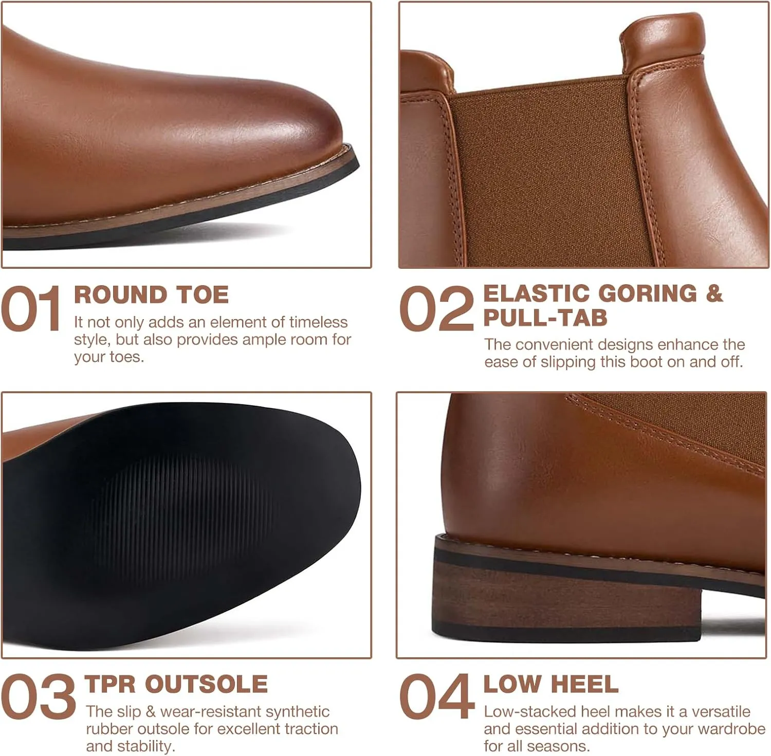 Rollda Mens Chelsea Boots Casual Ankle Boots Dress Boots Elastic Slip on Boots for Men