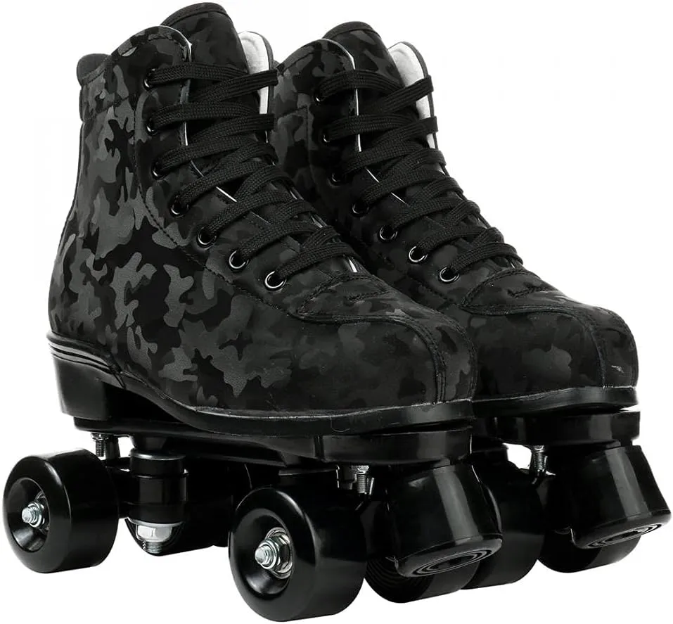 Roller Skates for Women and Men Cowhide High-Top Shoes Classic Double-Row Roller Skate Four-Wheel Roller Skates for Men Girls Unisex Christmas