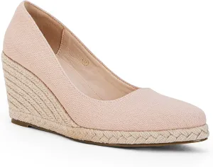 Ruanyu Women's Platform Espadrilles Wedge Sandals Slip On Solid Color Closed Pointed Toe Comfortable Wedge Pumps Shoes