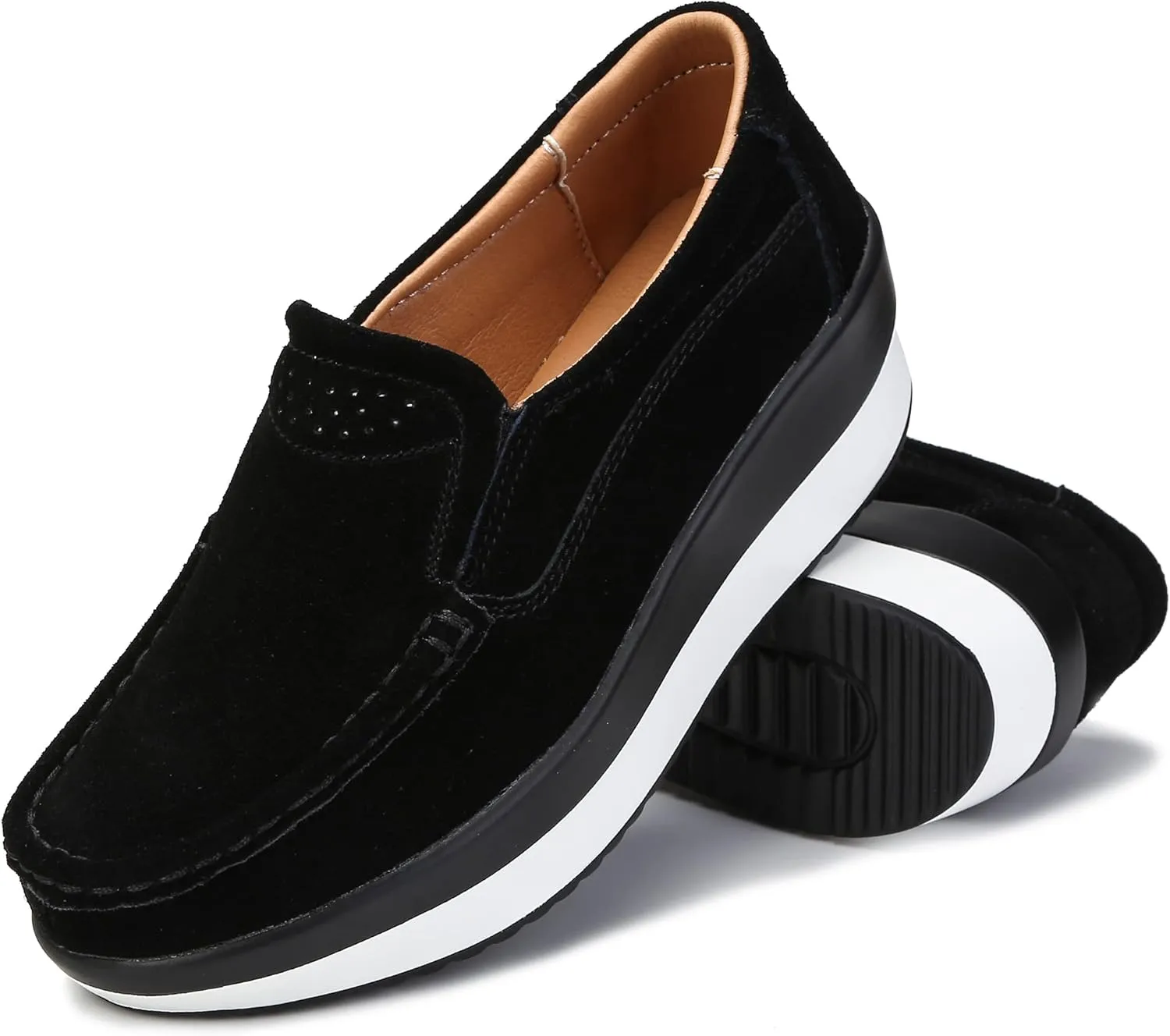 Ruiatoo Platform Shoes for Women Comfort Slip on Suede Moccasins Low Top Casual Wedge Loafers