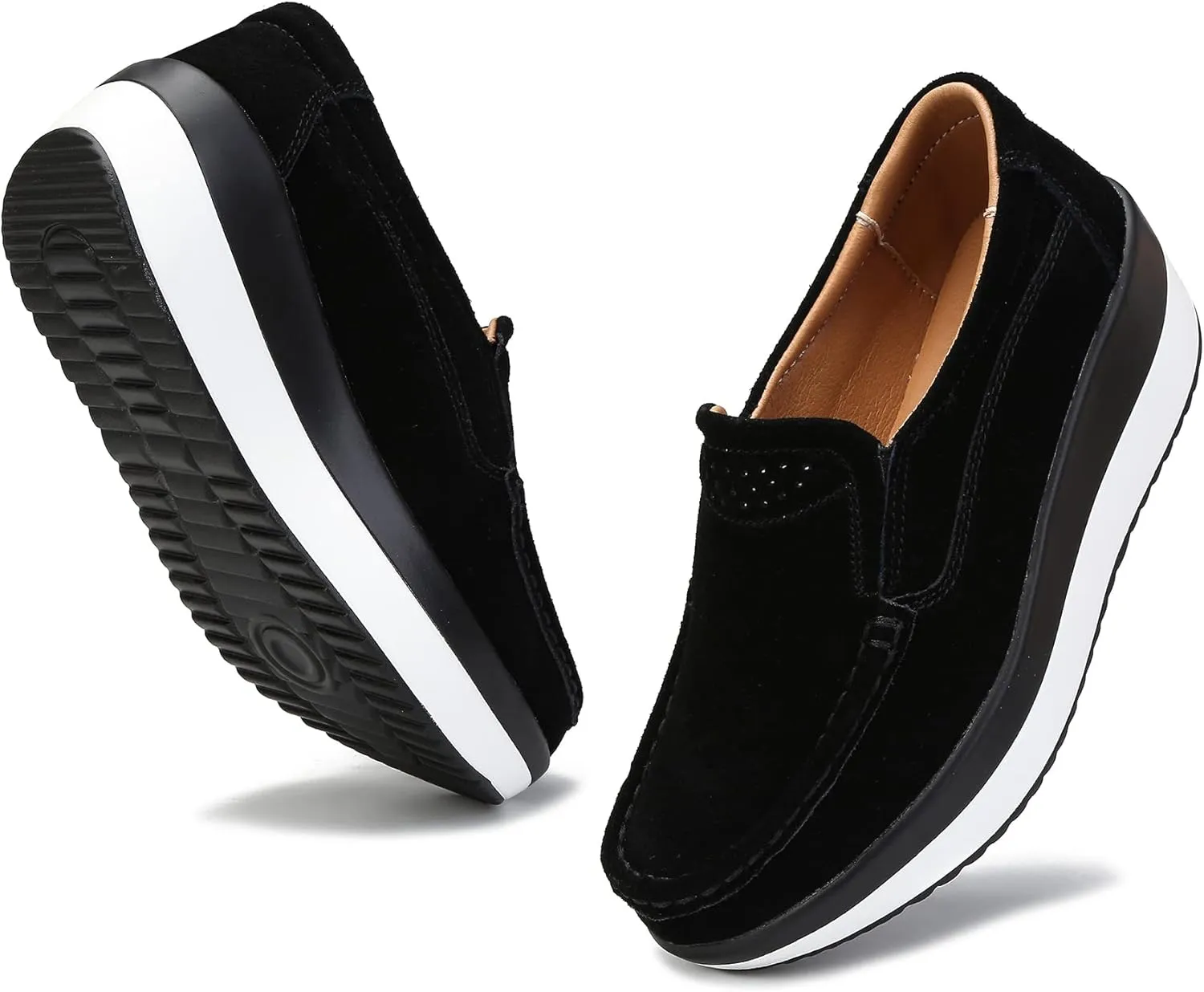 Ruiatoo Platform Shoes for Women Comfort Slip on Suede Moccasins Low Top Casual Wedge Loafers