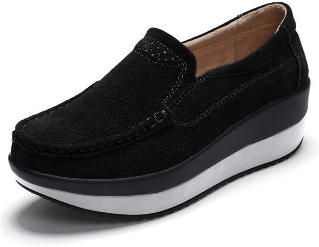 Ruiatoo Platform Shoes for Women Comfort Slip on Suede Moccasins Low Top Casual Wedge Loafers