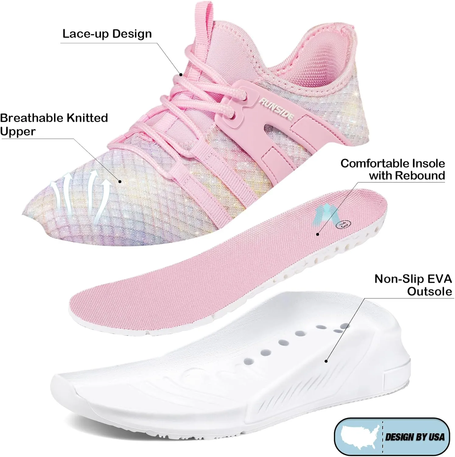 RUNSIDE Girls Tennis Shoes Lightweight Sports Kids Sneakers Lace-up for Running/Walking, Toddler/Little Kid/Big Kid