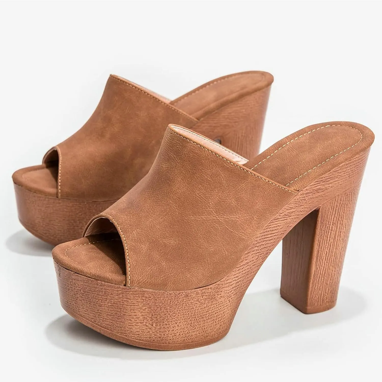 SACFOF Womens Cork Wedge Slide Sandals Heels Peep Toe High Heel Platform Slingback Summer Dressy Slippers Shoes