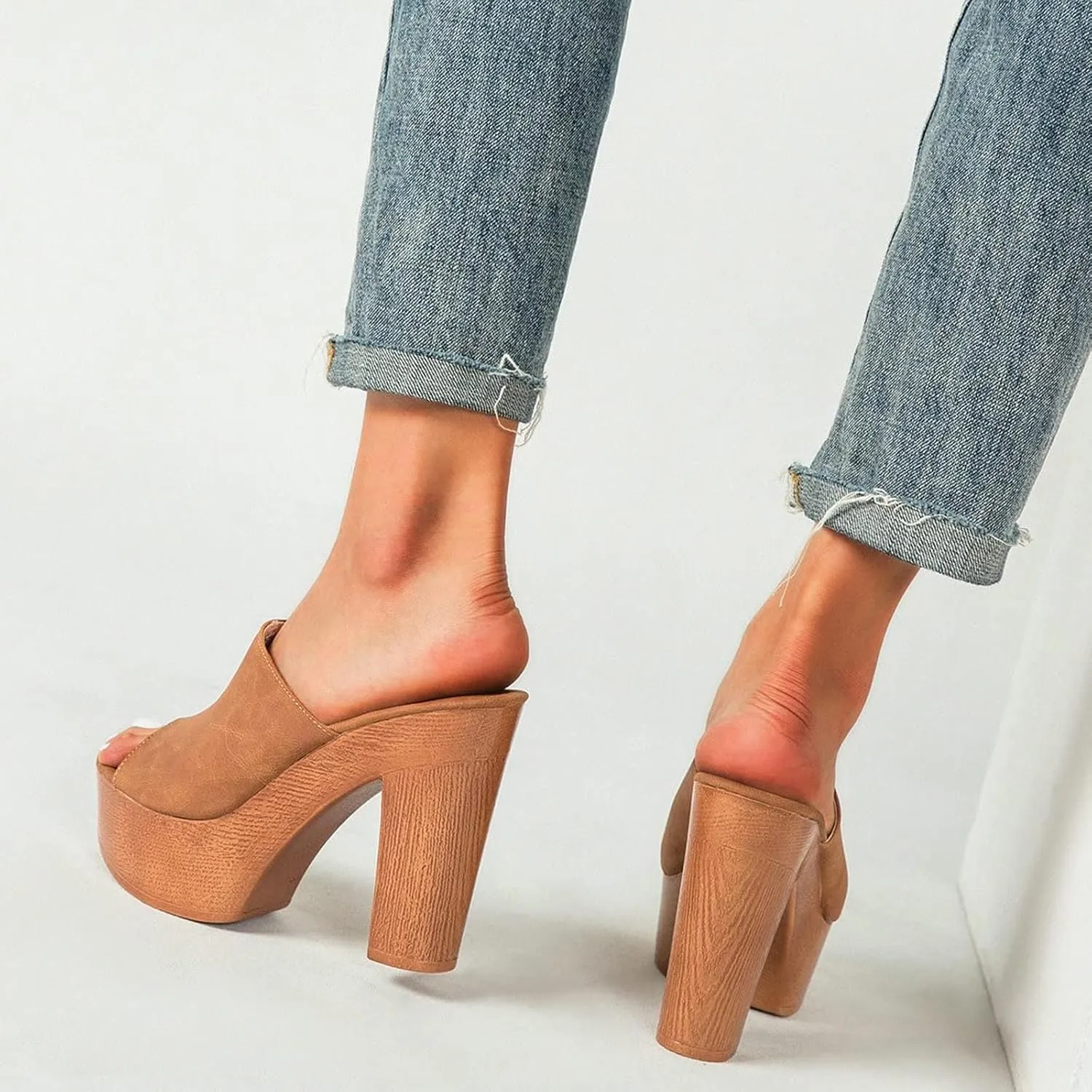 SACFOF Womens Cork Wedge Slide Sandals Heels Peep Toe High Heel Platform Slingback Summer Dressy Slippers Shoes