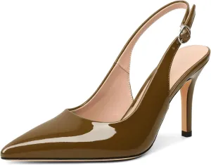 SAMMITOP Women's Pointed Toe Slingback Pumps Buckle Strap High Heels Stilettos Slip On Party Prom Dress Shoes 3.5 Inch