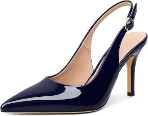 SAMMITOP Women's Pointed Toe Slingback Pumps Buckle Strap High Heels Stilettos Slip On Party Prom Dress Shoes 3.5 Inch