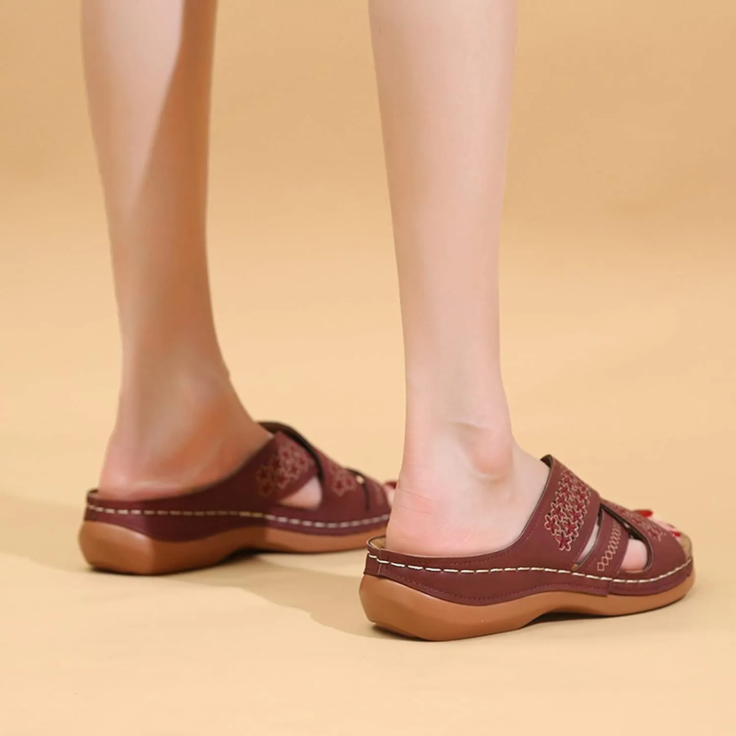 Sandals for Women Casual Summer Solid Color Cross Straps Hollow Out Slope Heel Slipper Fashion Comfortable Wedge Sandals