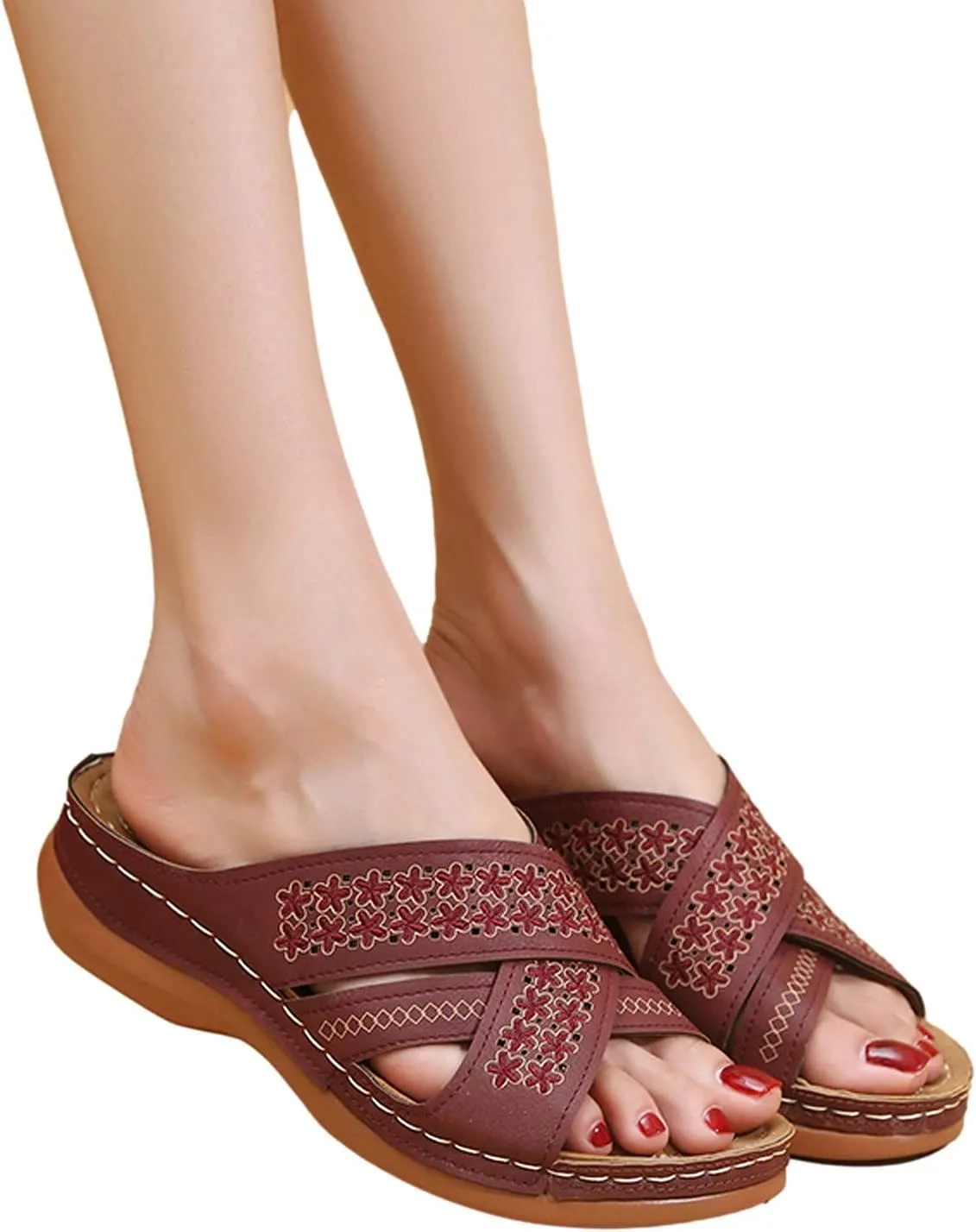 Sandals for Women Casual Summer Solid Color Cross Straps Hollow Out Slope Heel Slipper Fashion Comfortable Wedge Sandals