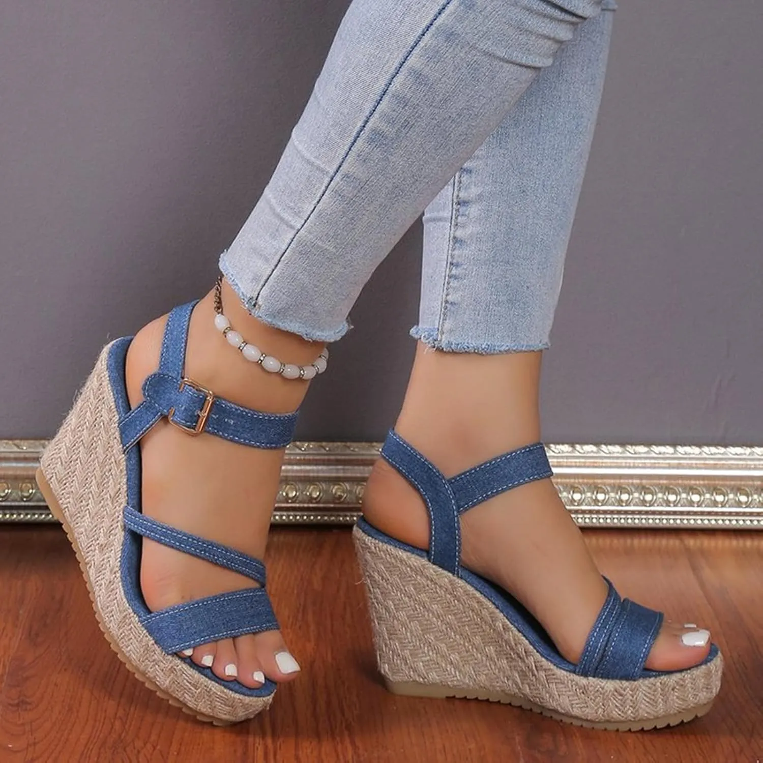 Sandals for Women Platform Ankle Strap Sandals Open Toe Espadrille High Heeled Wedge Sandals Concise Casual Summer Shoes